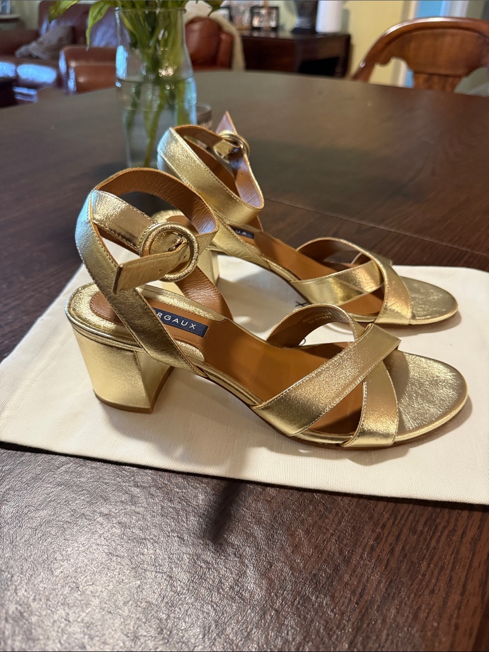 Margaux Gold Leather Block Heel Sandals 39N